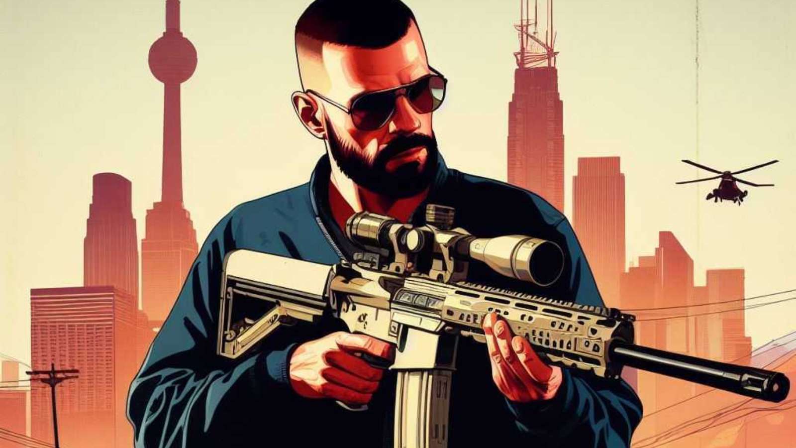 man holding sniper rifle in GTA 6 style loading screen