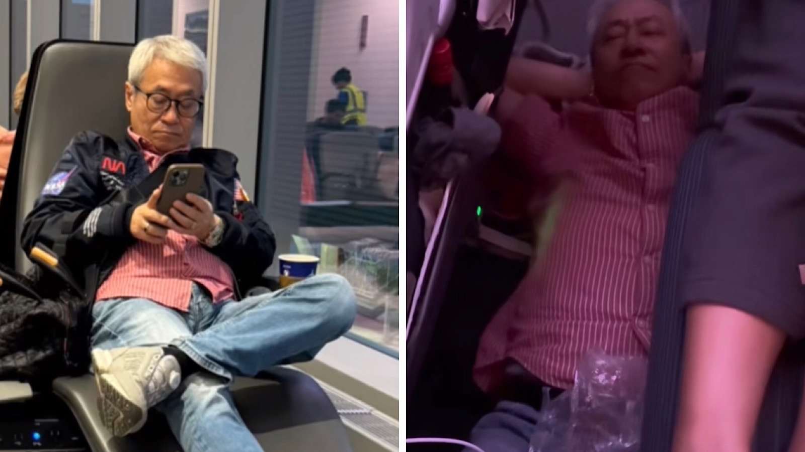 man sparks debate for sleeping on the airplane floor