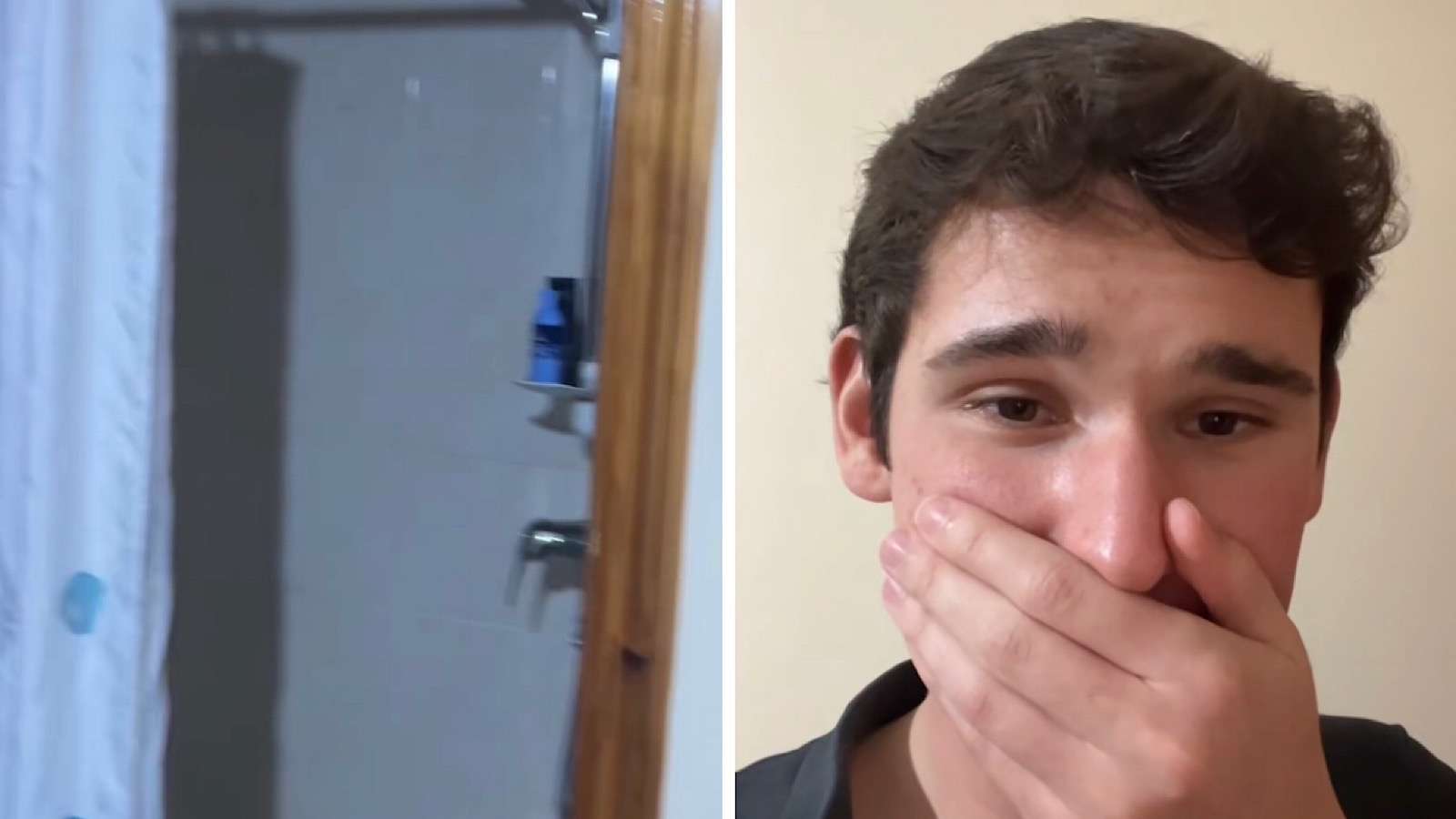 man finds shower in a hotel closet