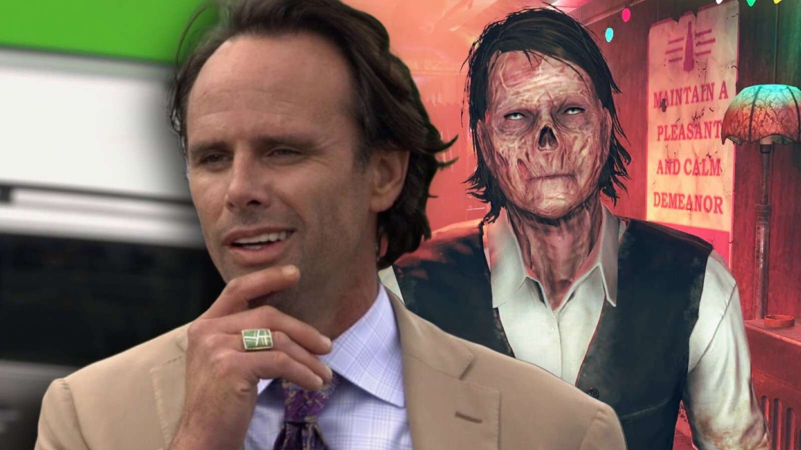 Walton Goggins and one of Fallout's Ghouls