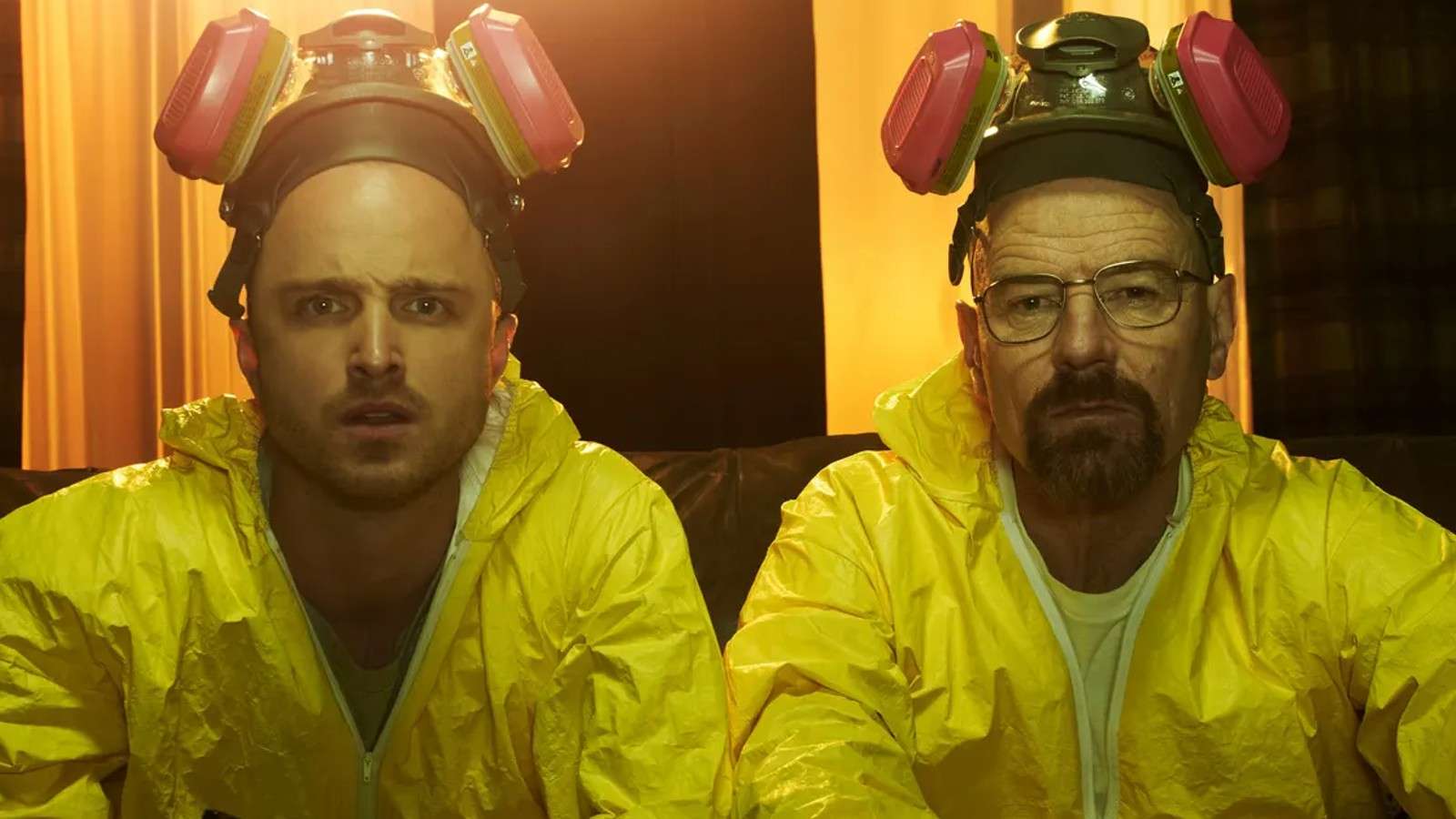 The Breaking Bad duo in their cooking gear.