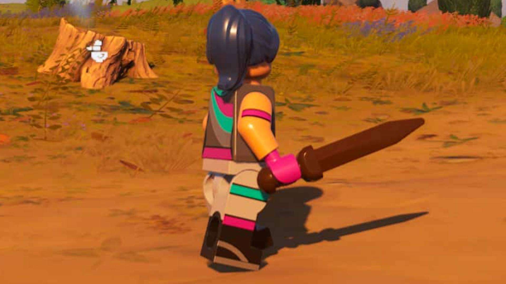 A player with a sword in LEGO Fortnite.
