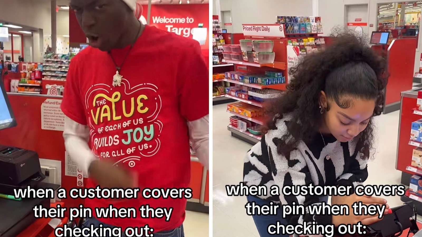 woman shades people who hide their pin code in stores