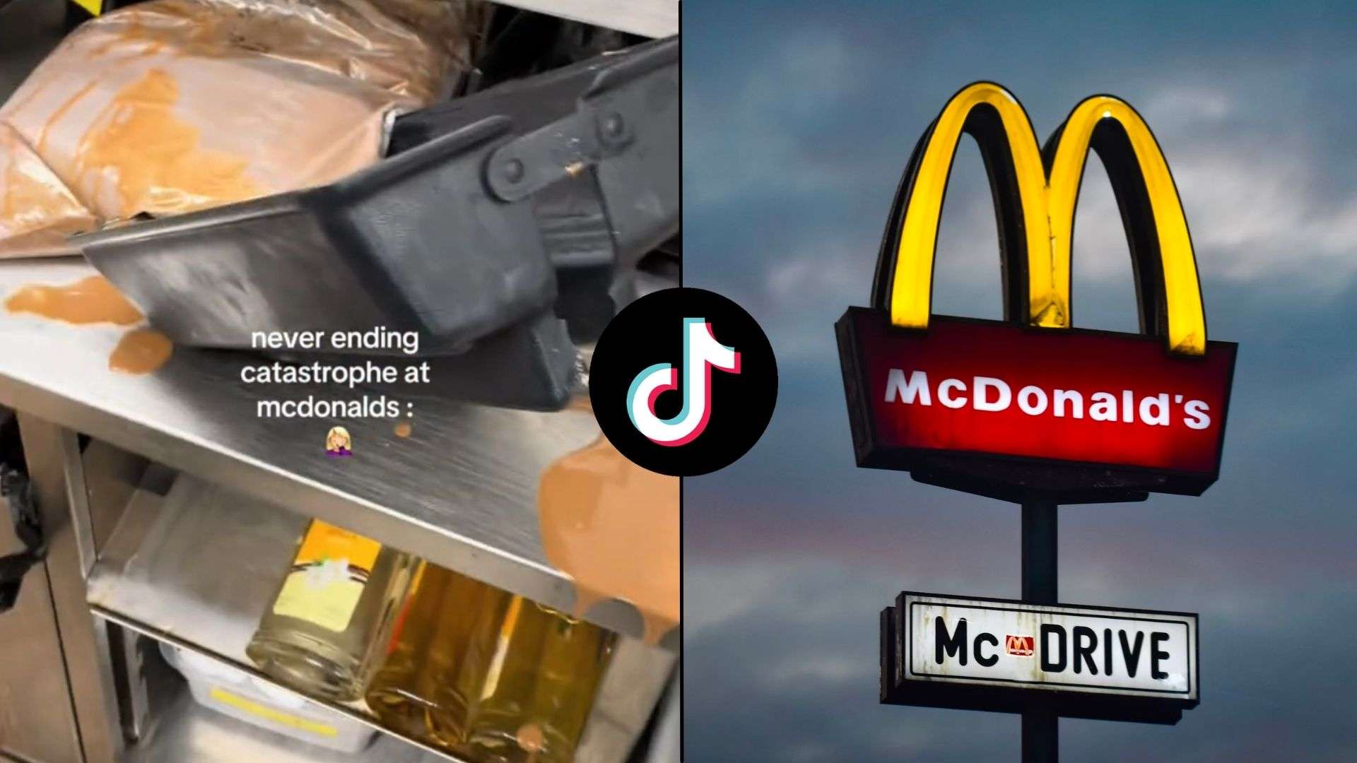 McDonald's logo alongside screenshot of liquid spilled in kitchen