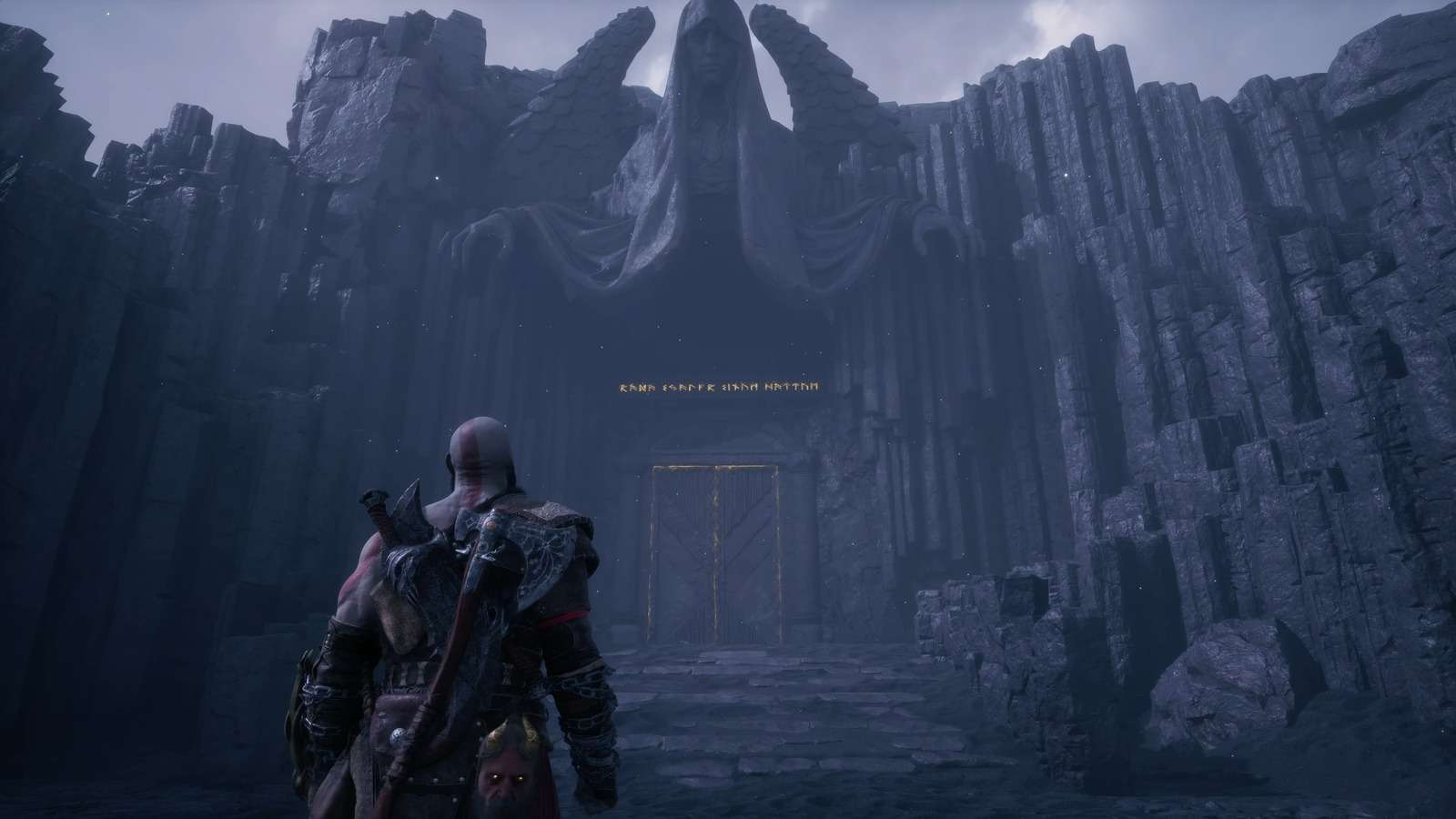 Kratos in front of the gates of Valhalla in God of War Ragnarok