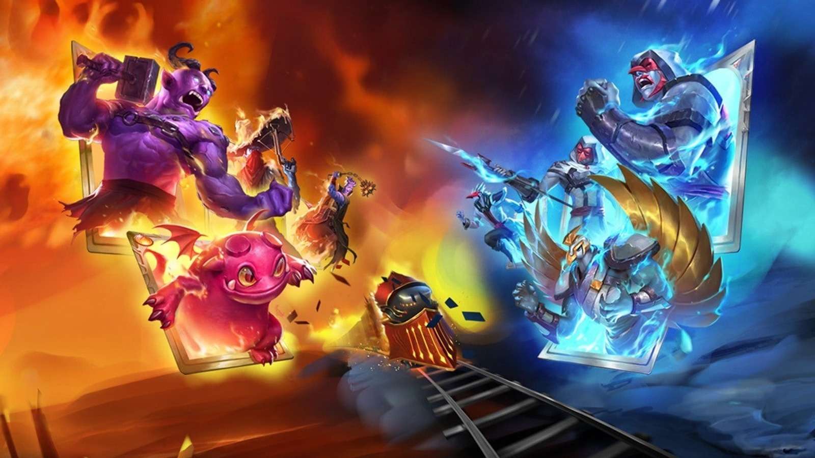 An image of keyart from Monster Train, a game like Slay the Spire.