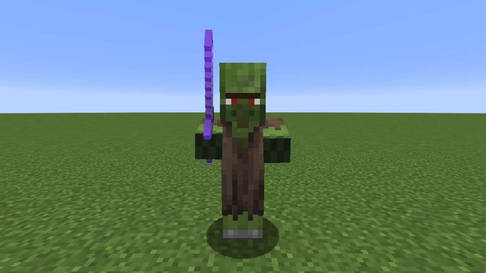 An image of a zombie villager holding a sword in Minecraft.