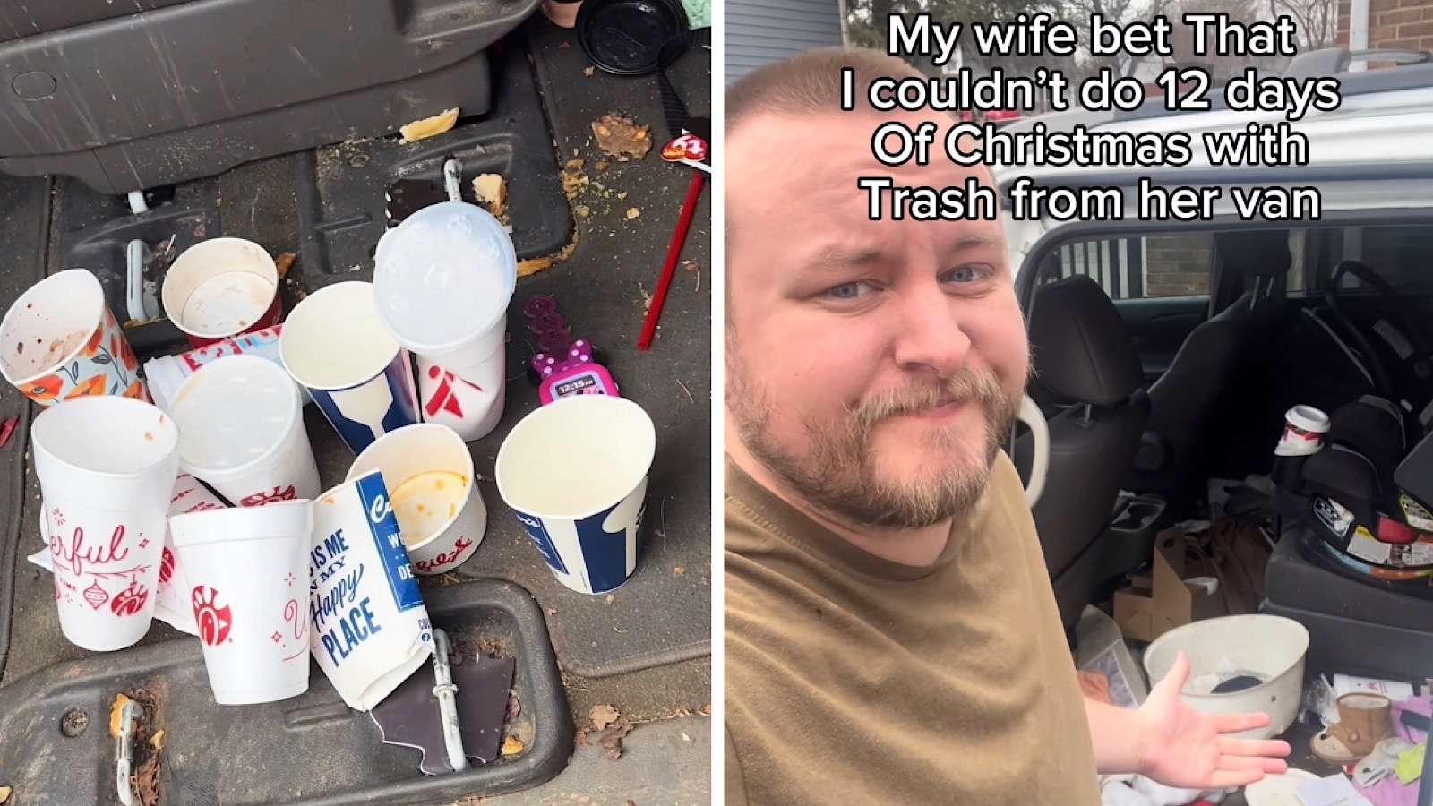 man finds 78 pieces of trash in car
