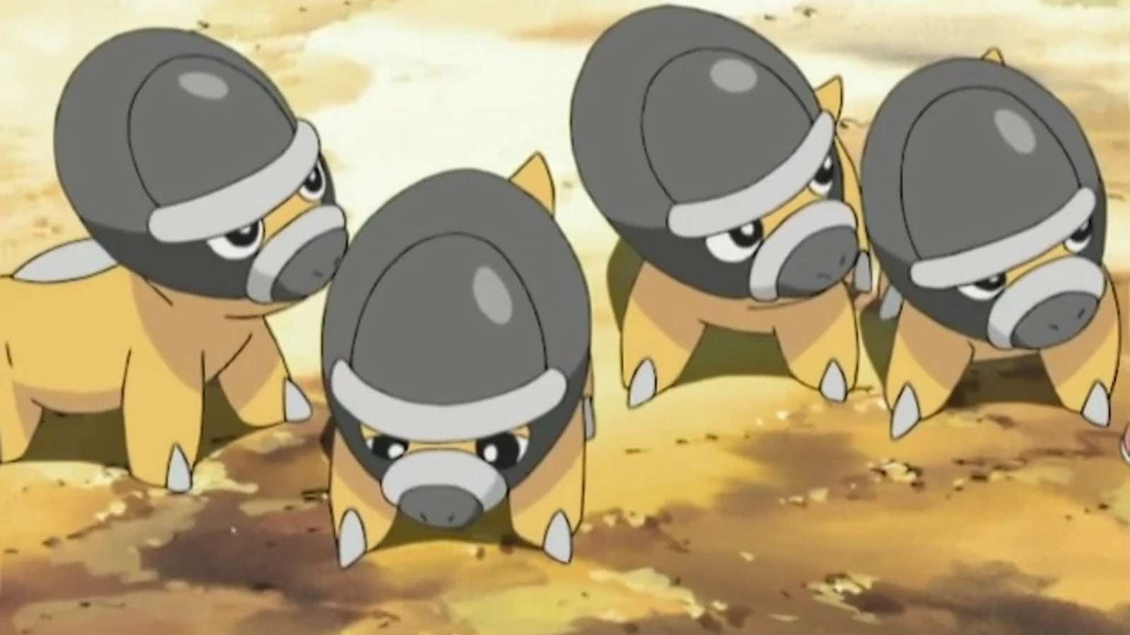 A group of Shieldon in the Pokemon anime