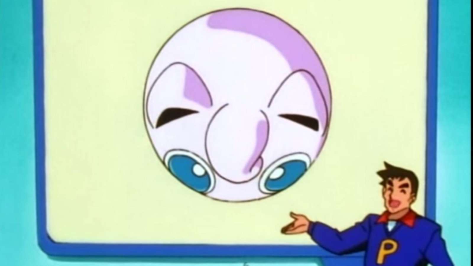 Screenshot of the famous "Jigglypuff seen from above" scene from the Pokemon anime