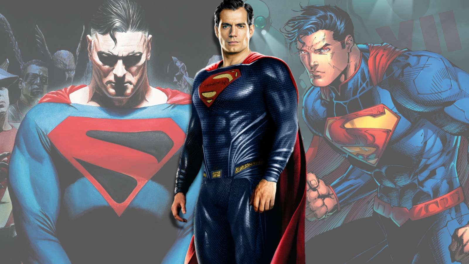 Henry Cavill as Superman, alongside Kingdom Come and New 52 Superman