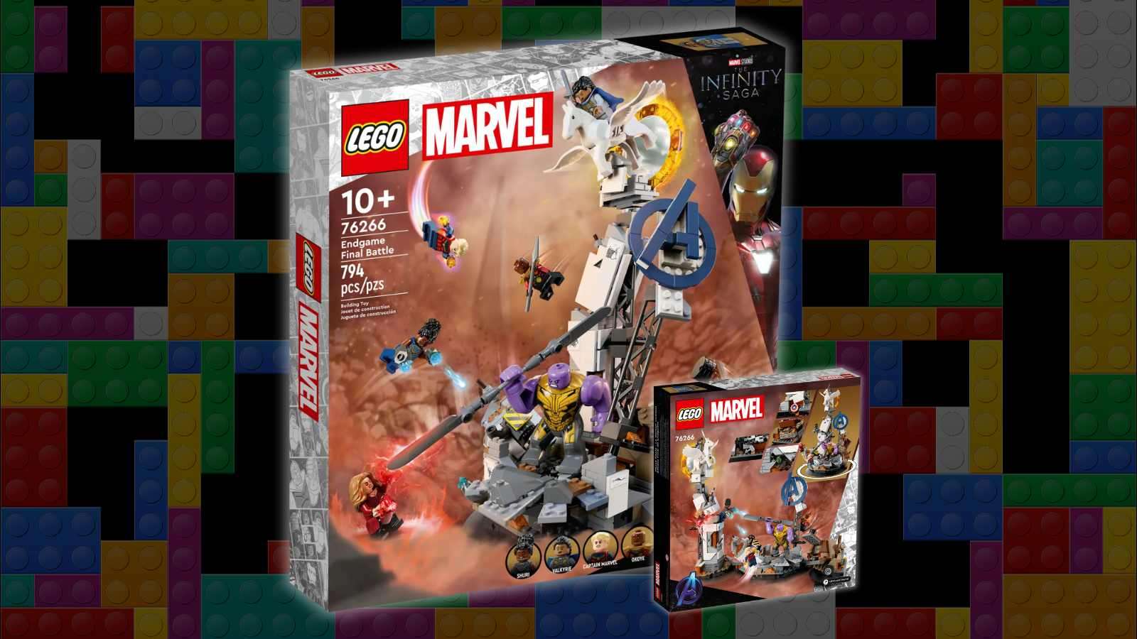 LEGO Marvel Endgame Final Battle set on LEGO background.