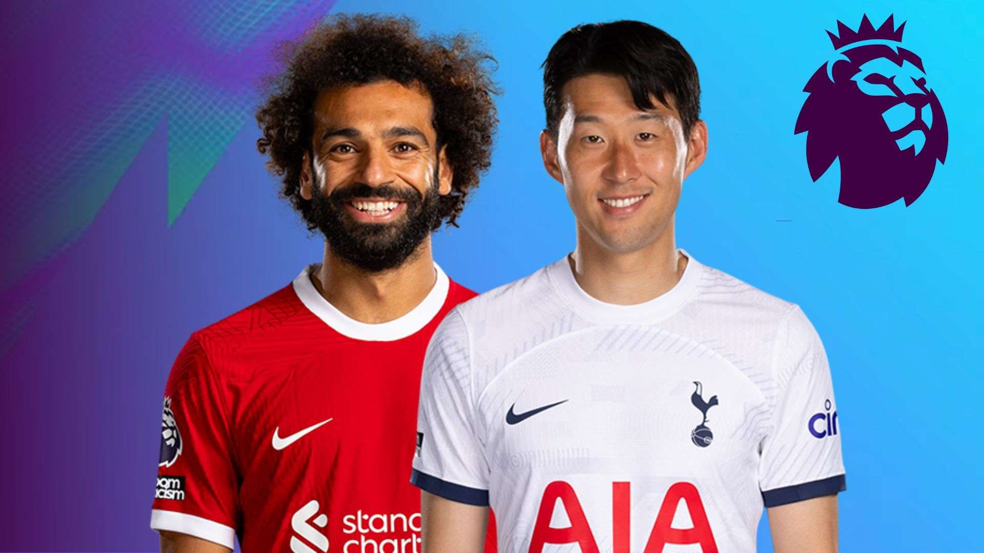 Mo Salah and Heung-min son on blue premier league background with logo