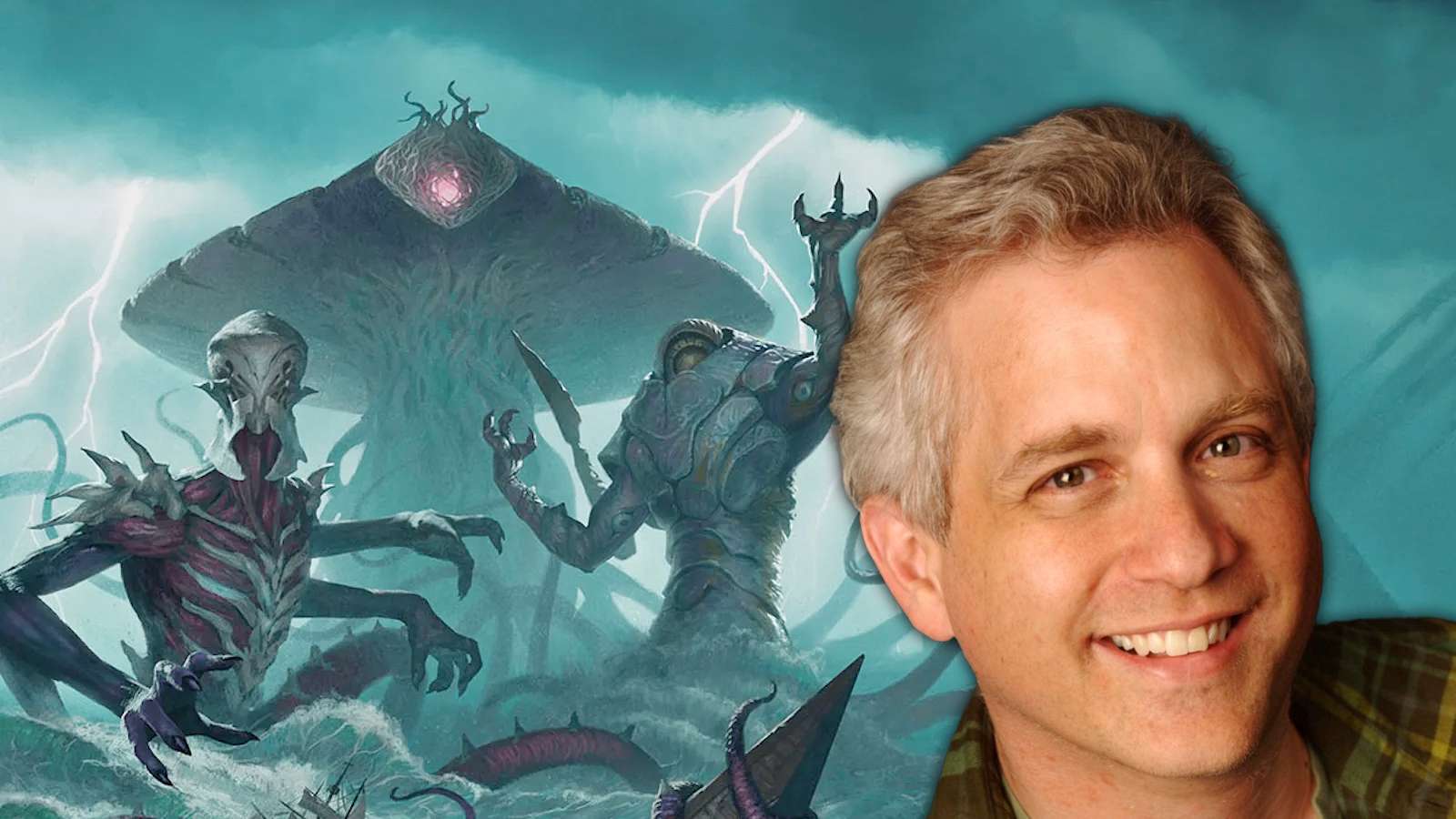 mark rosewater in front of mtg art for modern horizons 3