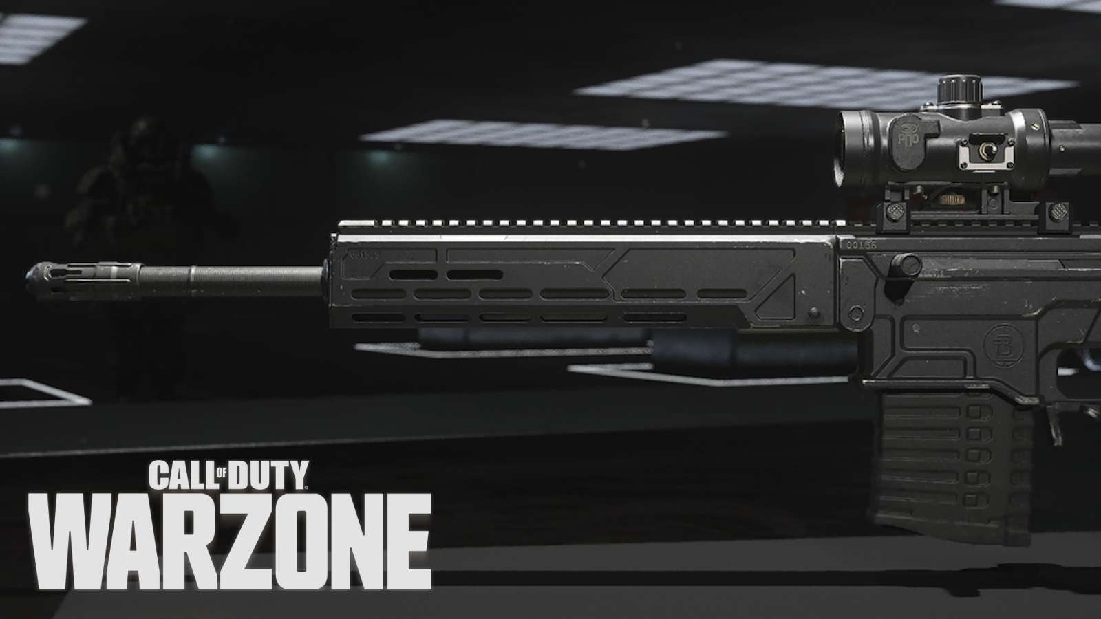 KV Inhibitor sniper rifle with Warzone logo.
