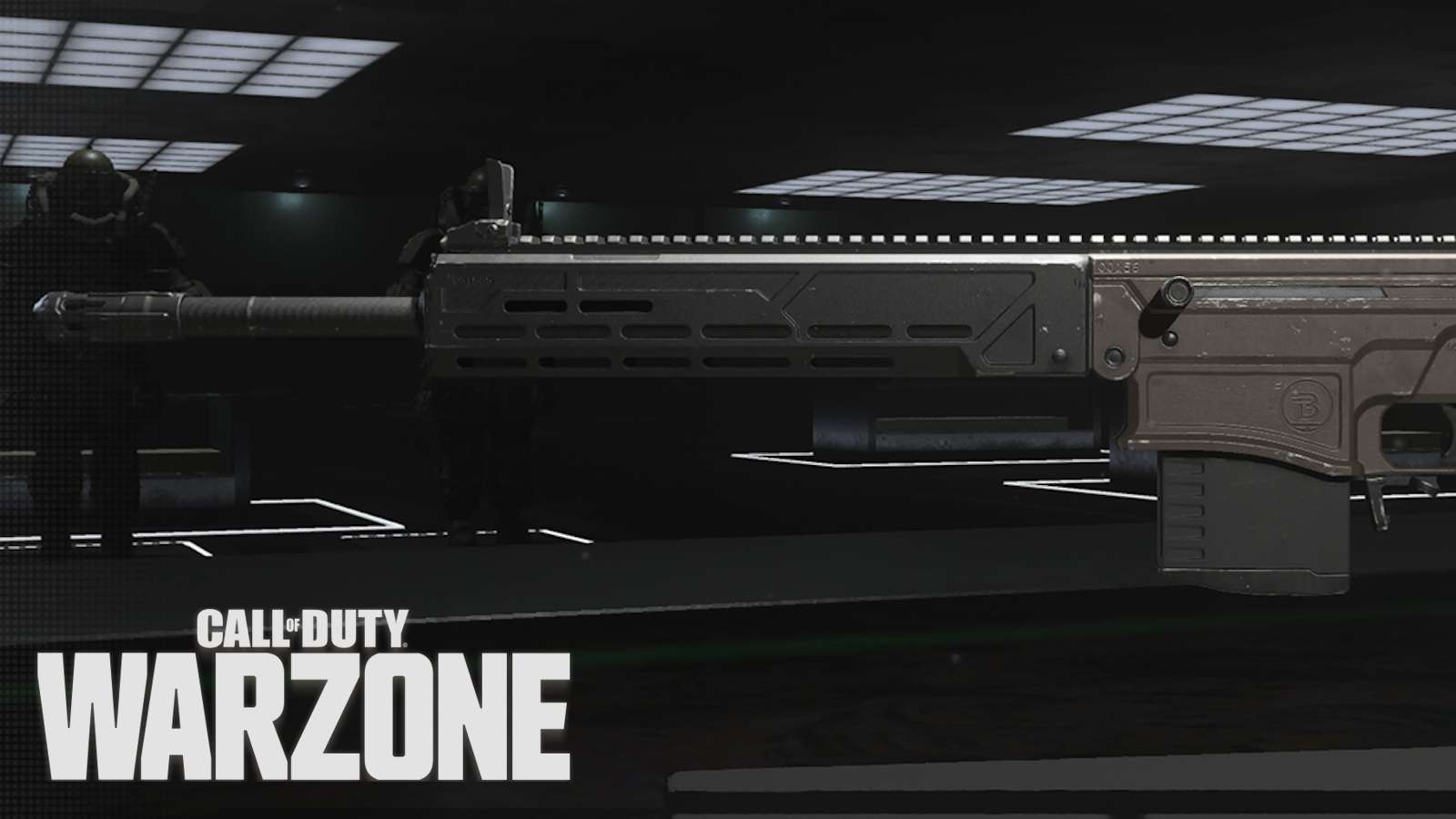 KVD Enforcer marksman rifle with Warzone logo.