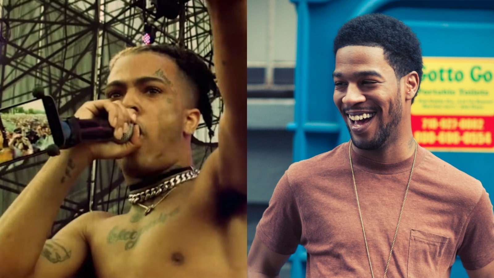 XXXTentacion and Kid Cudi in side-by-side photos
