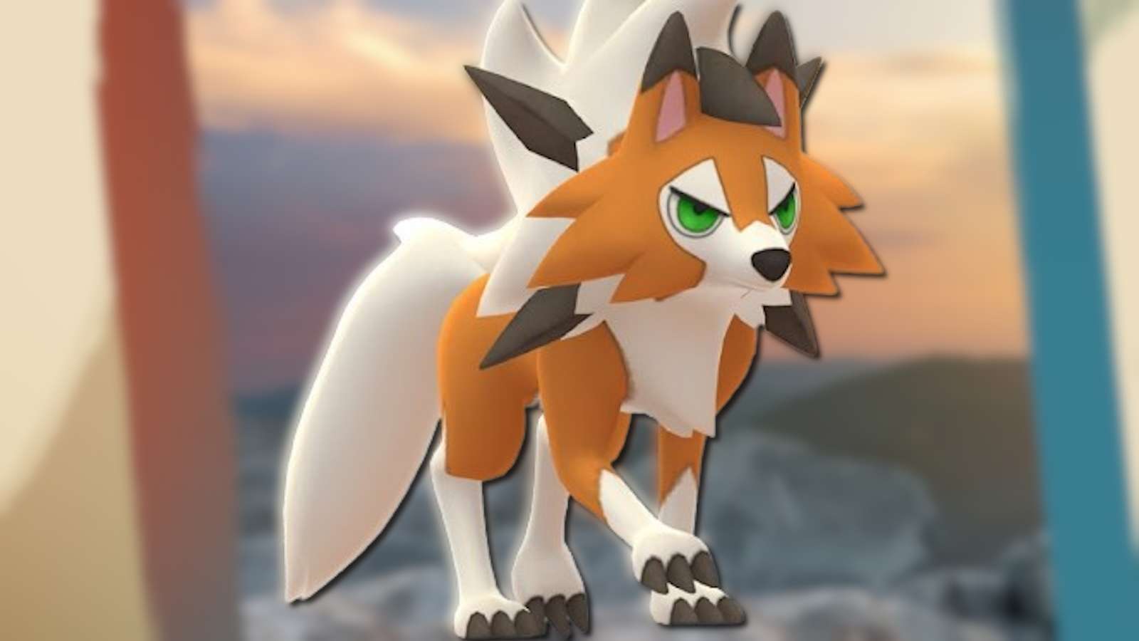 Dusk Form Lycanroc from Pokemon Go with blurred background.