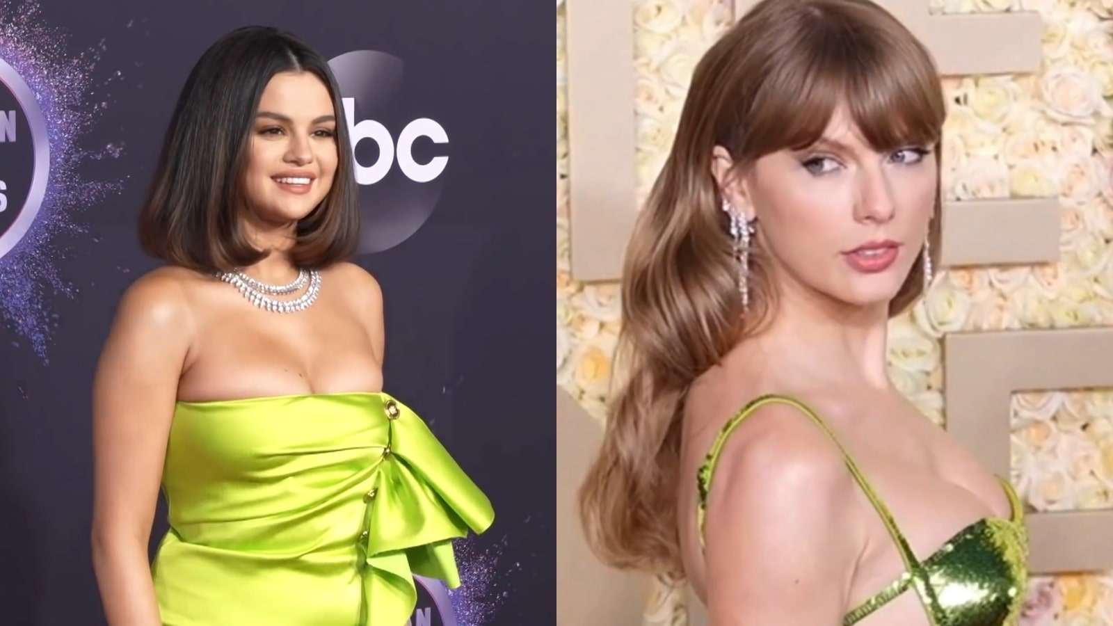 Taylor Swift and Selena Gomez in a side-by-side photo