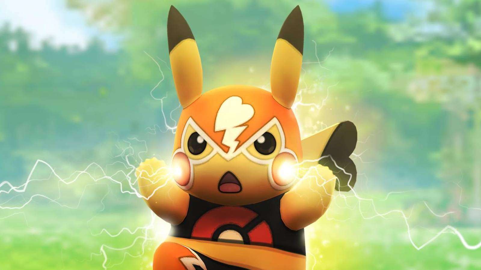 Key art shows a Pikachu in a wrestling costume