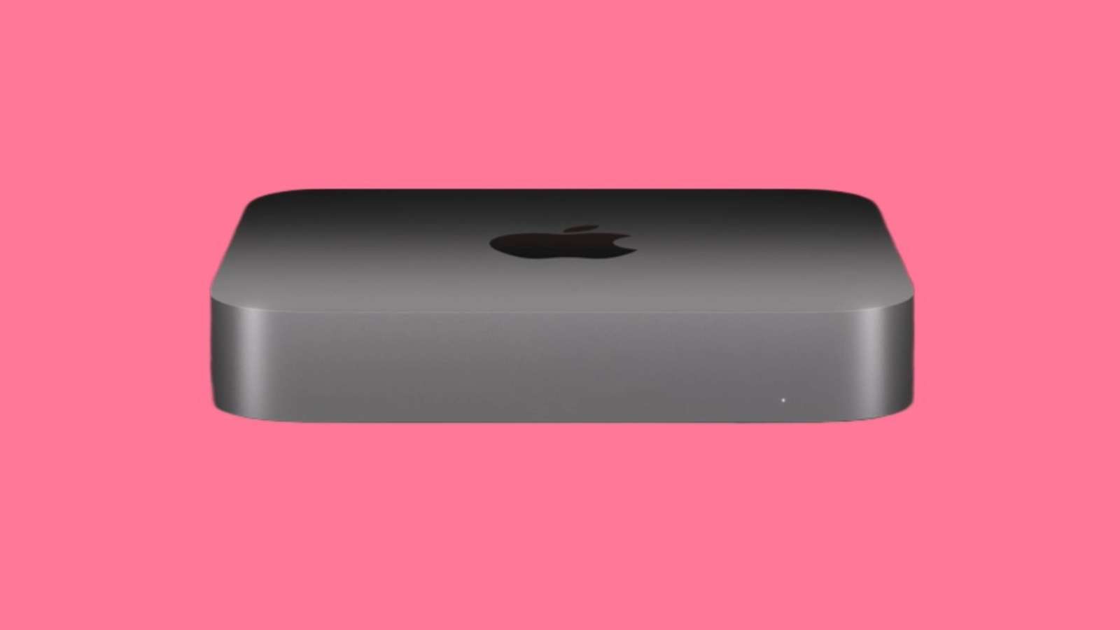 M1 Mac Mini on a pink background