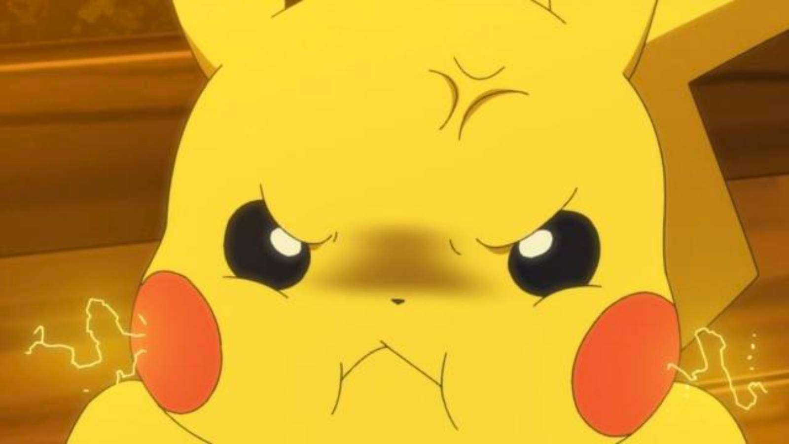 The Pokemon Pikachu being angry.