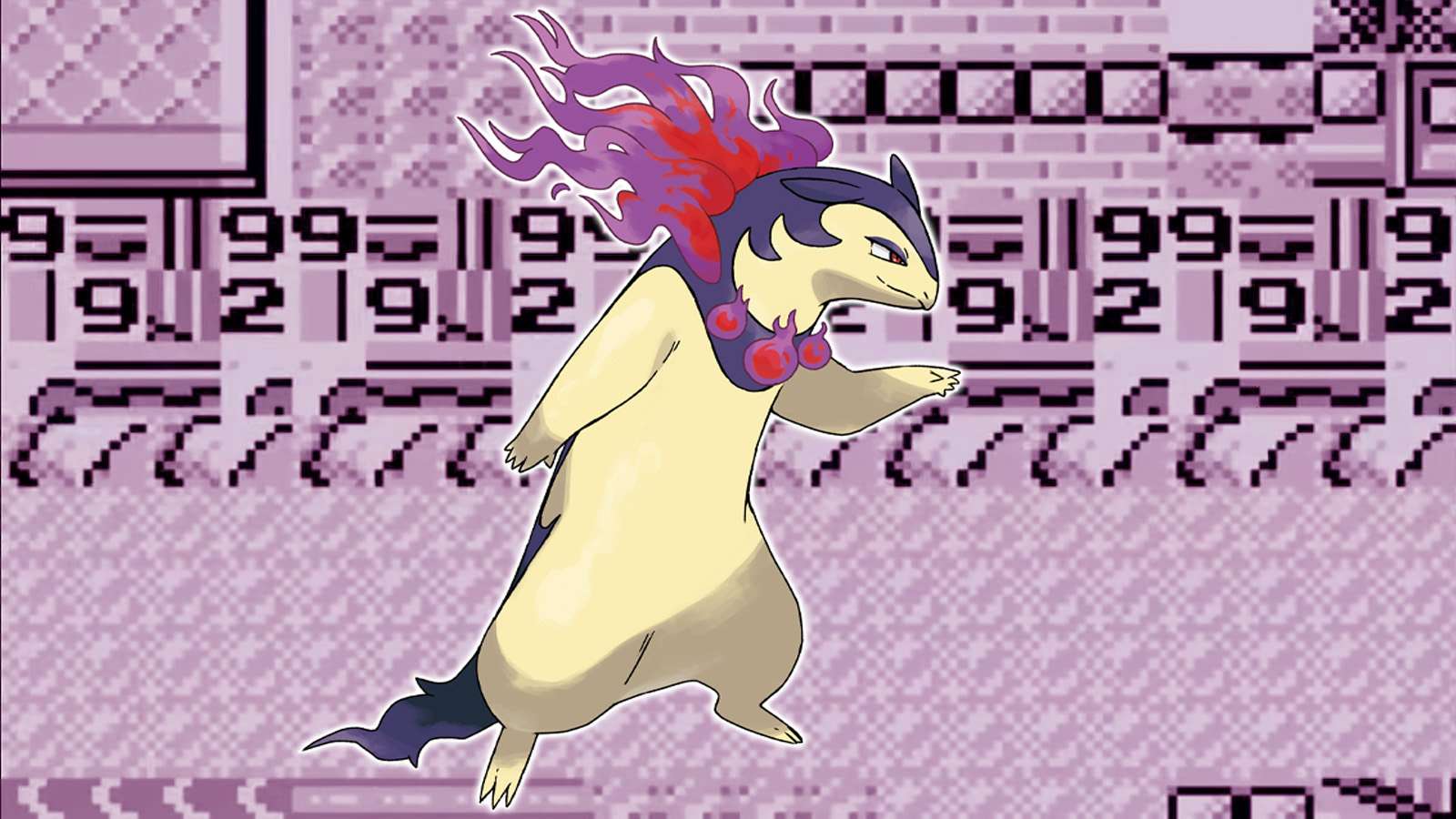 Hisuian Typhlosion in front of Glitch City from Pokemon Red & Blue