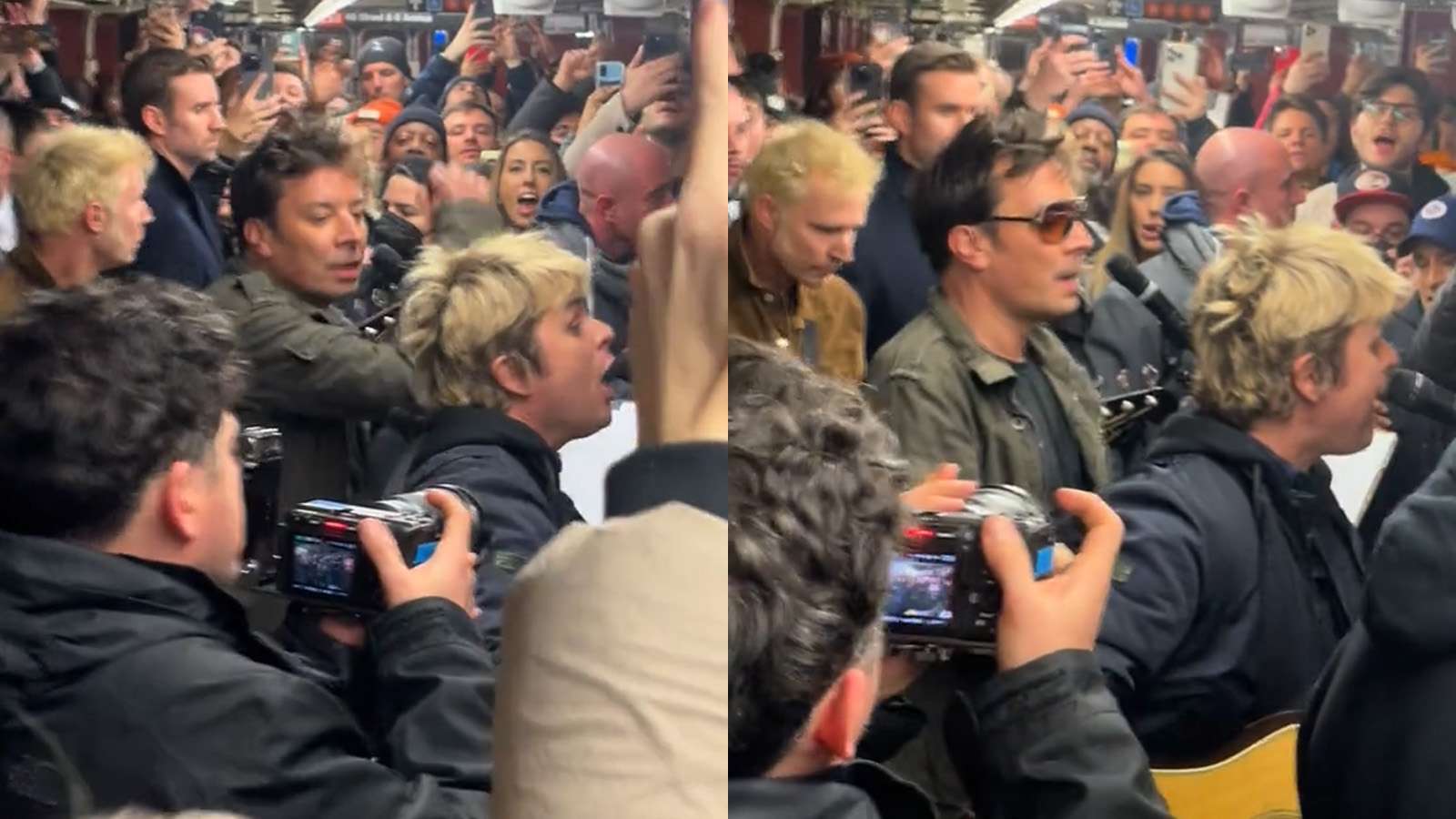 Jimmy Fallon with green day in nyc subway