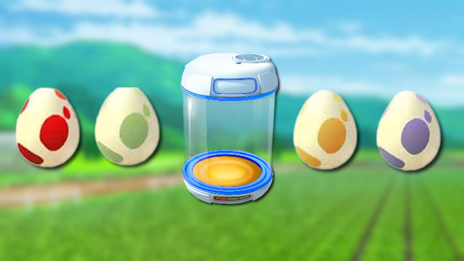 Pokemon Go egg incubator with 3km, 5km, 10km, and 12km eggs.