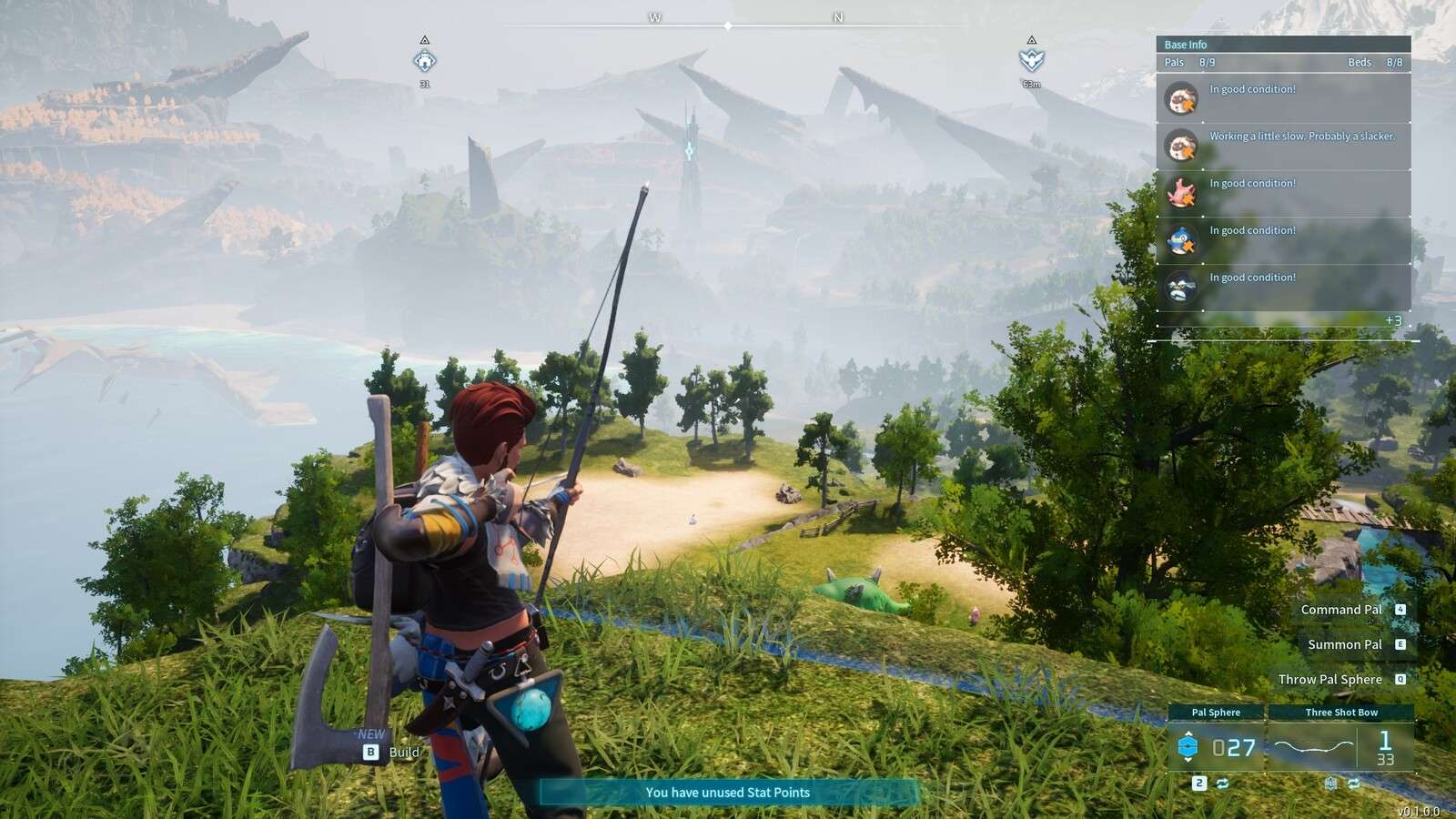 A player fires a bow in Palworld