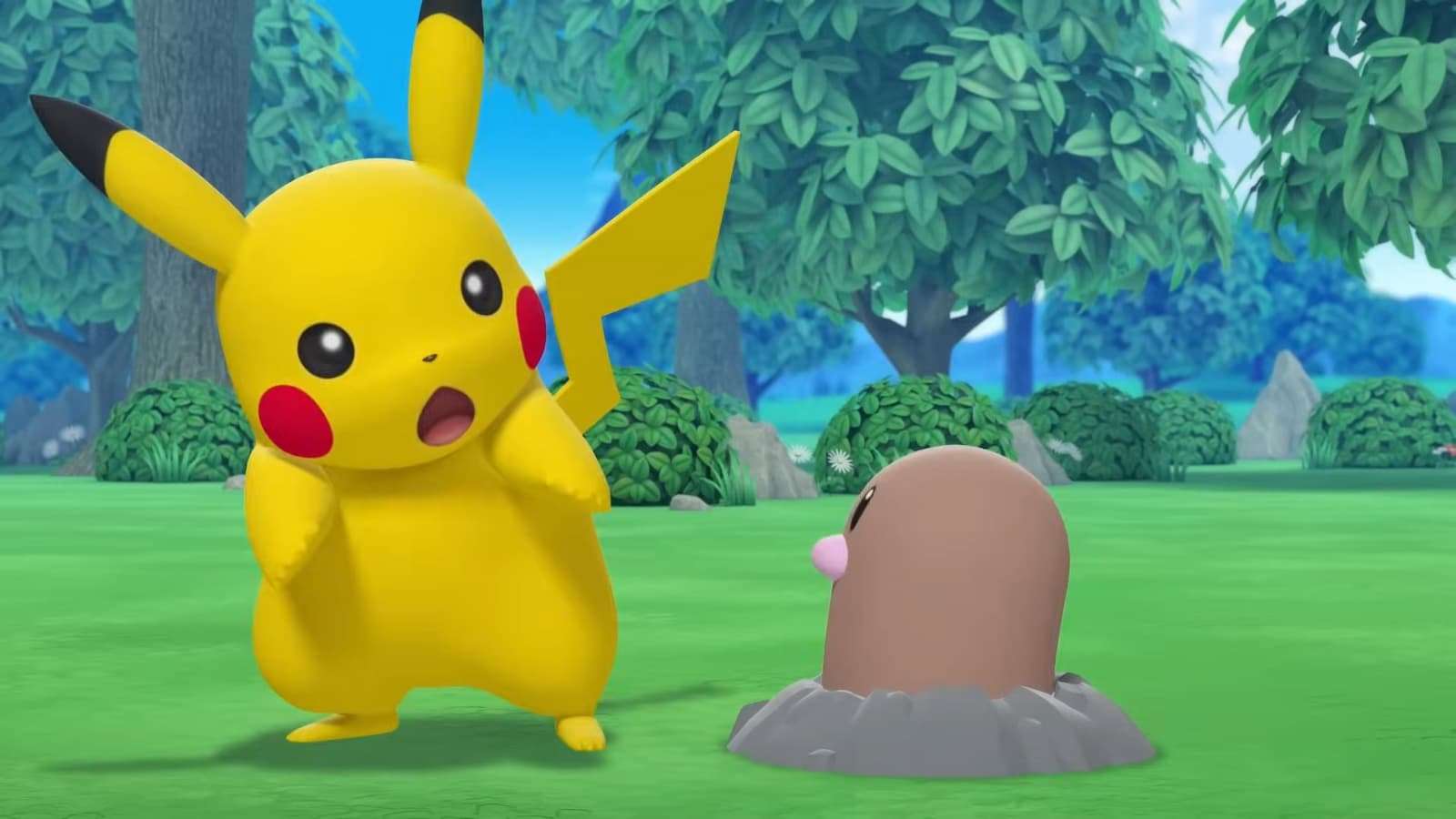 Pikachu and Diglett playing hide and seek in Pokemon anime short
