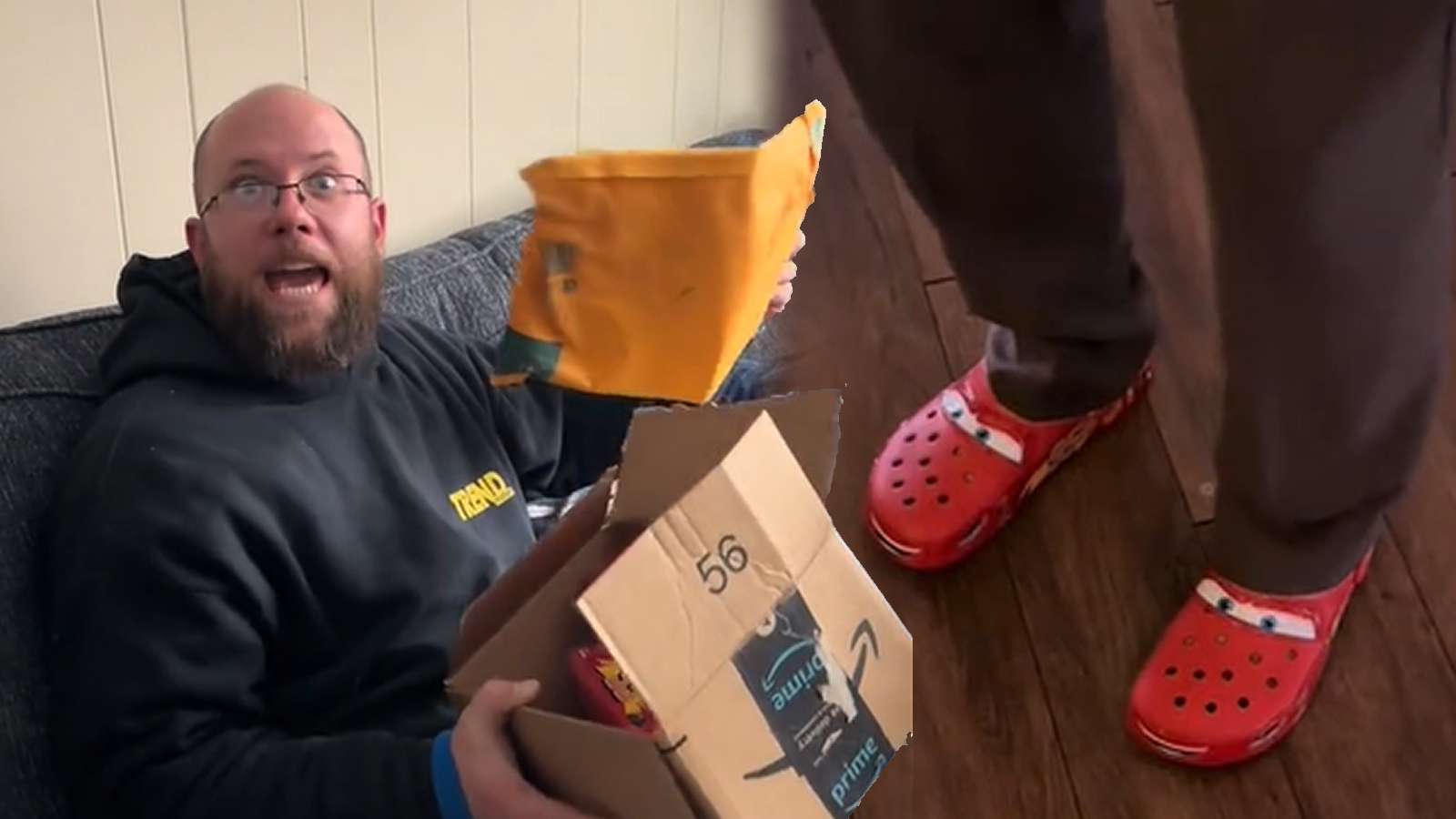 Man experiences pure child-like excitement after being gifted Lightning McQueen Crocs
