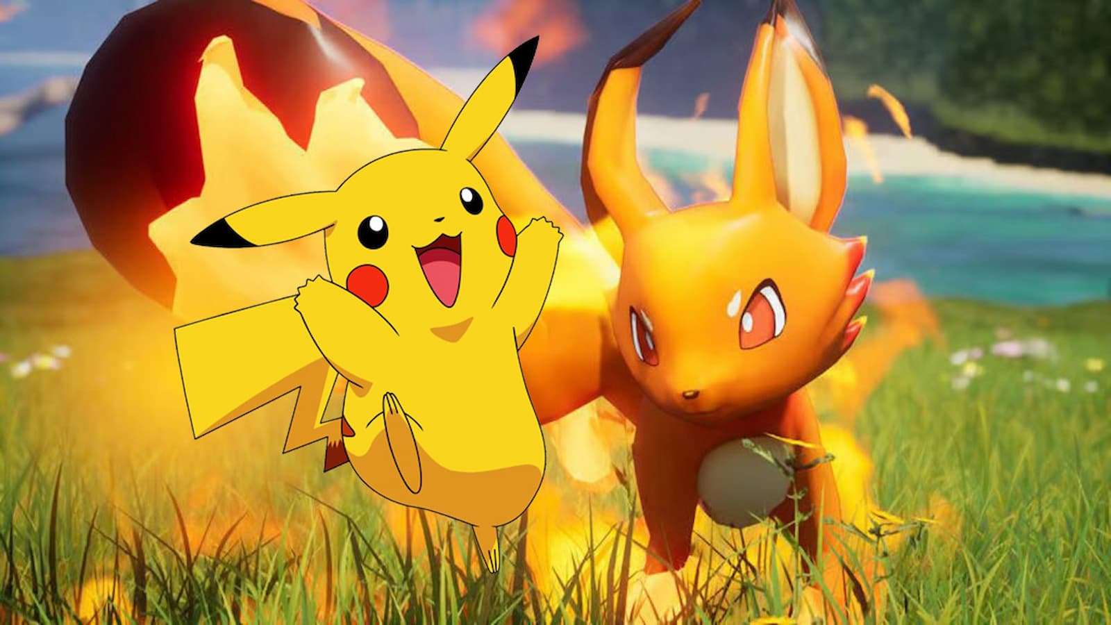Pikachu and fire fox Pal in Palworld