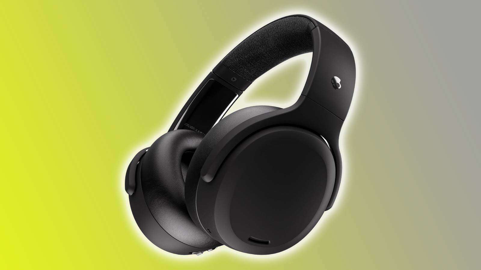Image of the Skullcandy Crusher ANC 2 noise-canceling headphones on a yellow and gray background.