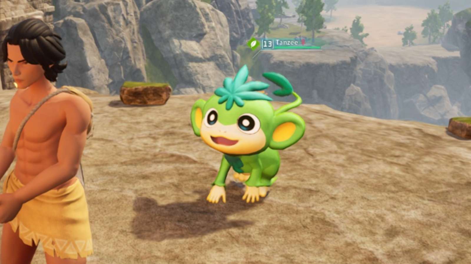 A screenshot featuring Tanzee in the wild in Palworld.
