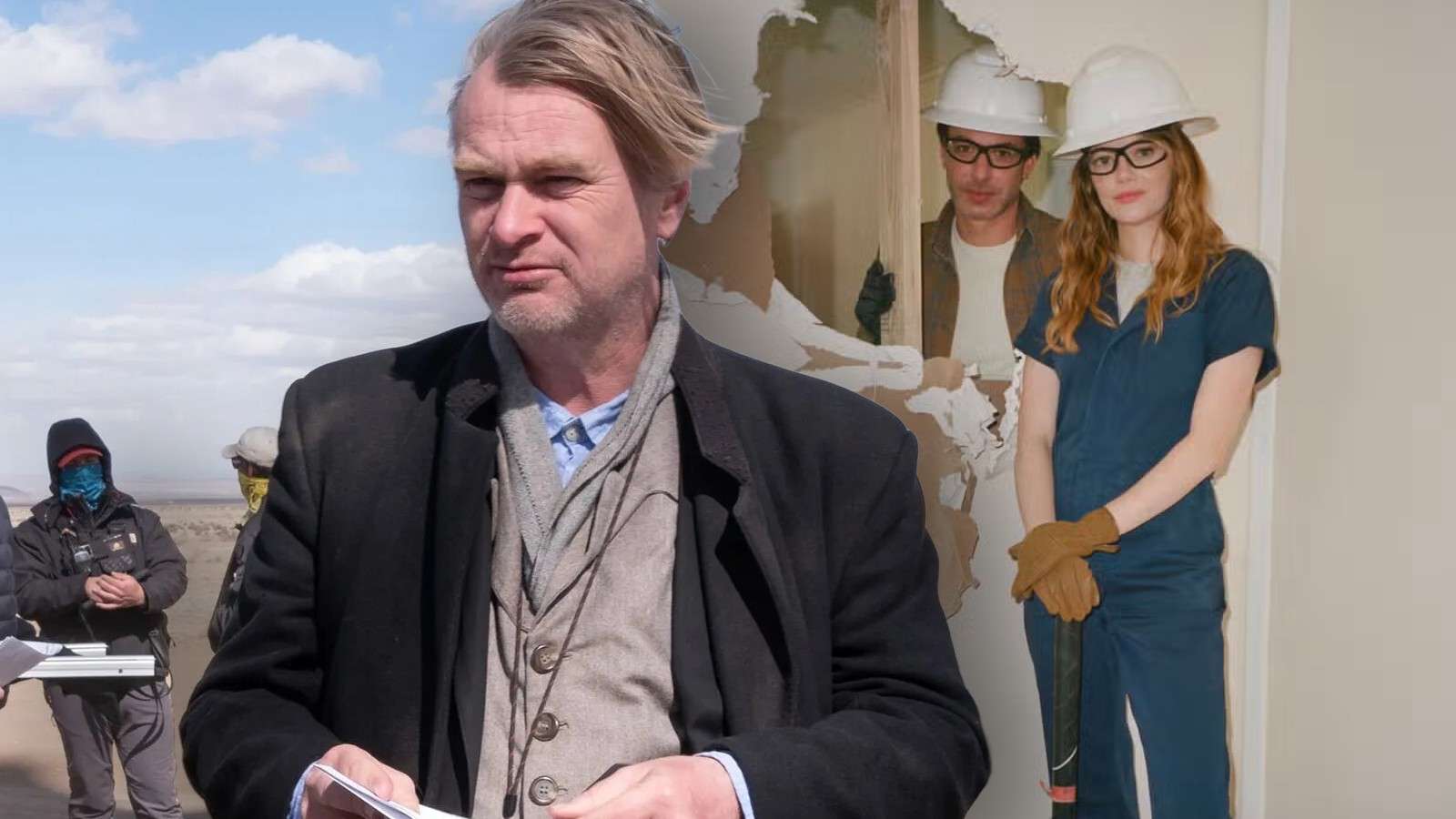 Christopher Nolan on the set of Oppenheimer and Emma Stone and Nathan Fielder in The Curse