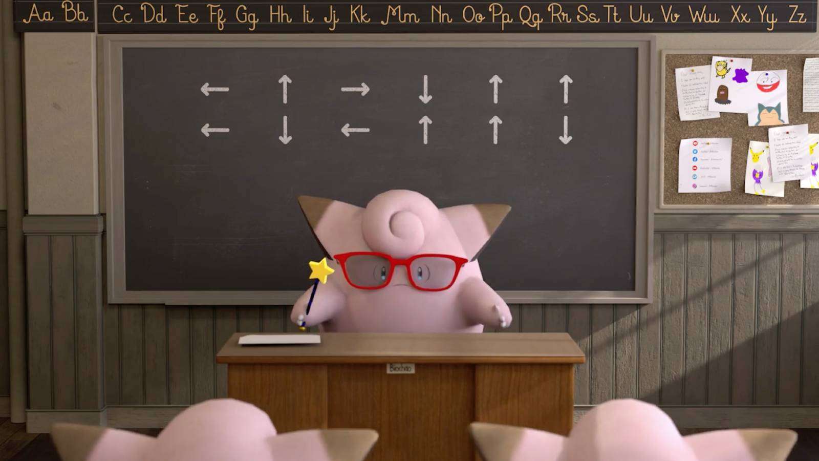 A 3D remake of the original Clefairy Says remake shows a Clefairy leading a classroom