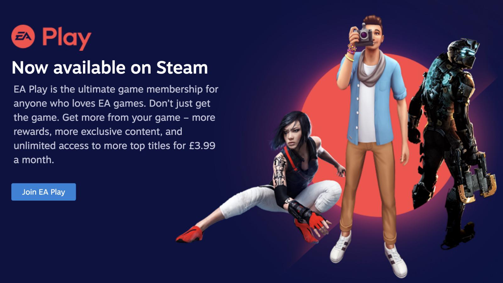 An image of EA Play Steam link to Origin's webpage