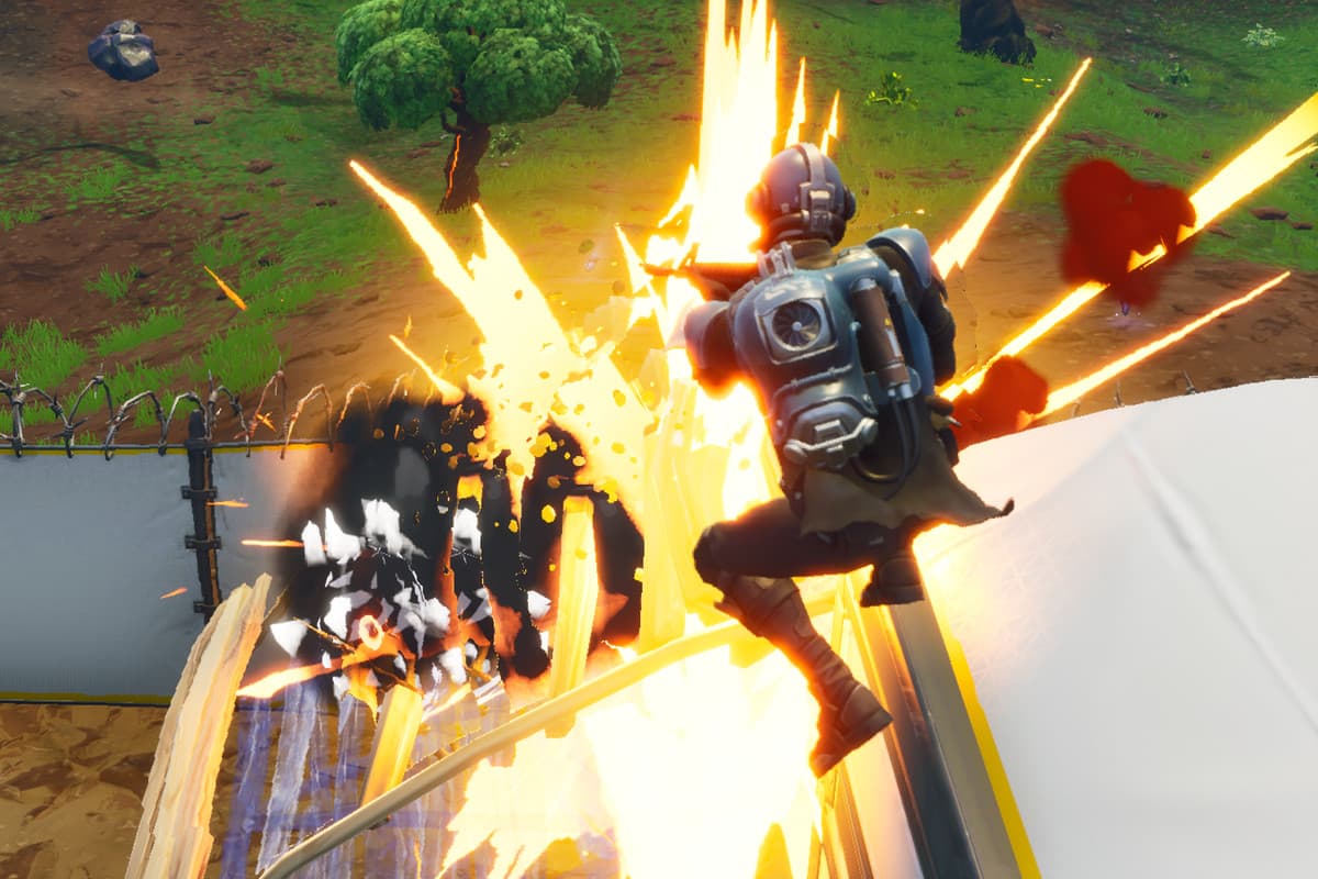Players jumping away from explosions.