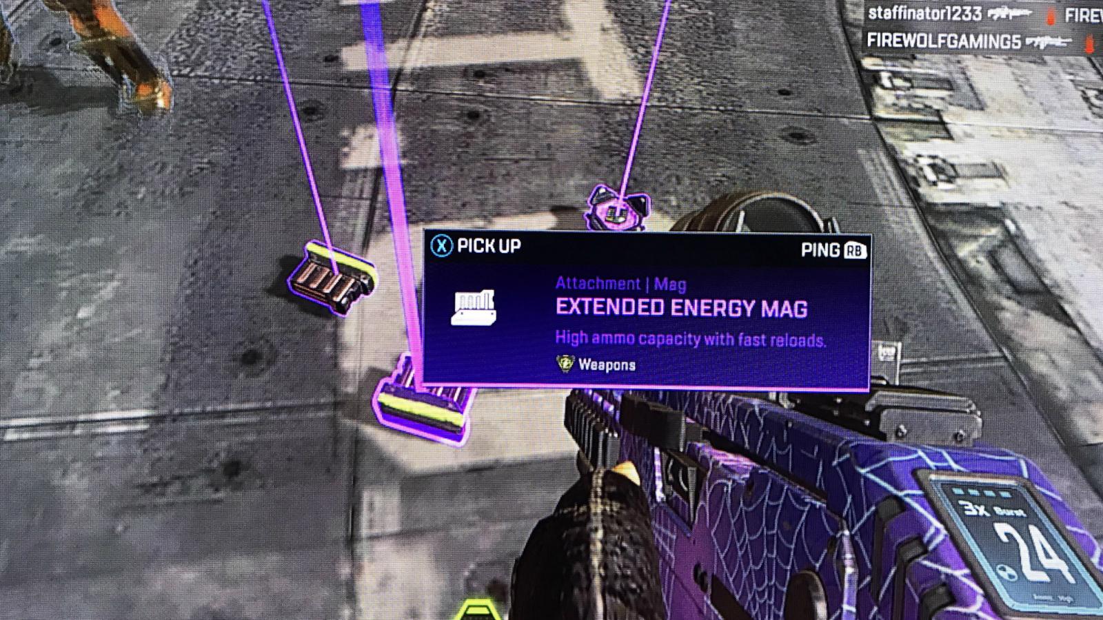 Apex Legends player looking at Extended Energy Mags