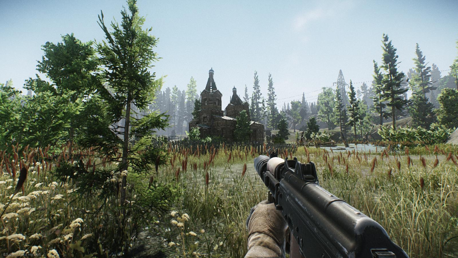 Escape from Tarkov first person gameplay in a huge field