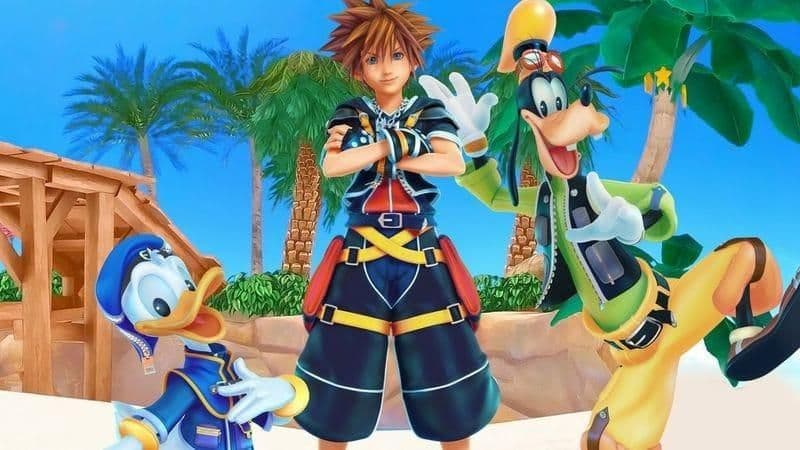 Sora from Kingdom Hearts with Goofy and Donald Duck
