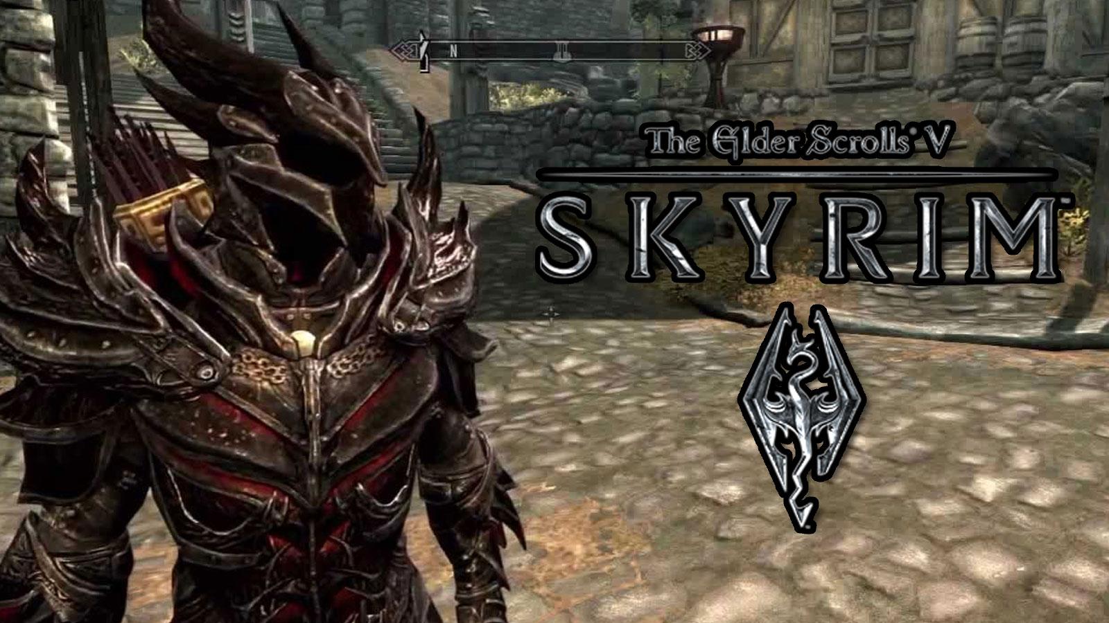 Skyrim logo with deadric armor