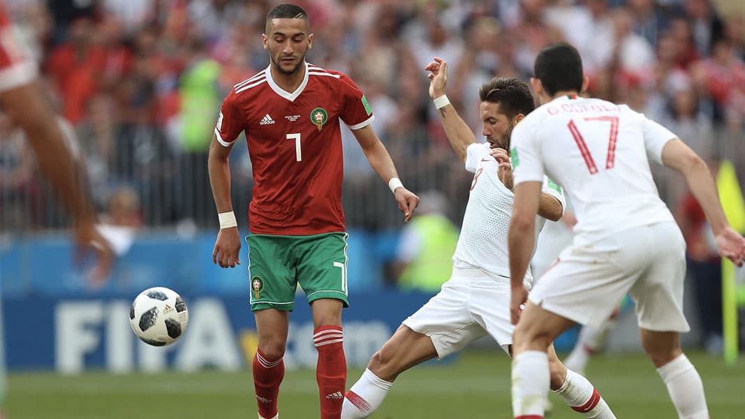 Hakim Ziyech in action for morocco in the 2018 FIFA World Cup