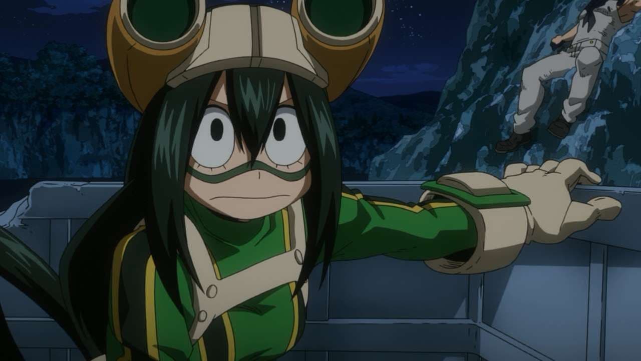 Character Froppy from My Hero Academia with her arm out to the side