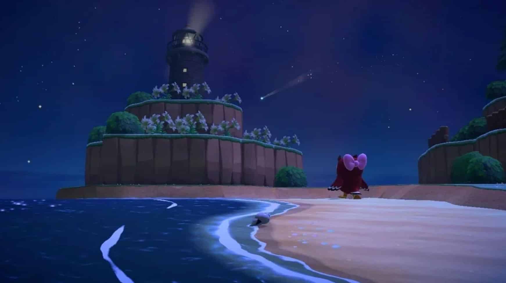 An image of a character walking towards a lighthouse in animal crossing new horizons