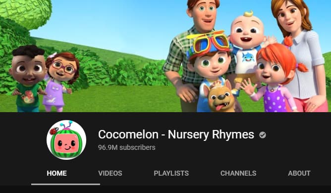 Cocomelon YouTube Subscriber Count denoting 96.9m subscribers