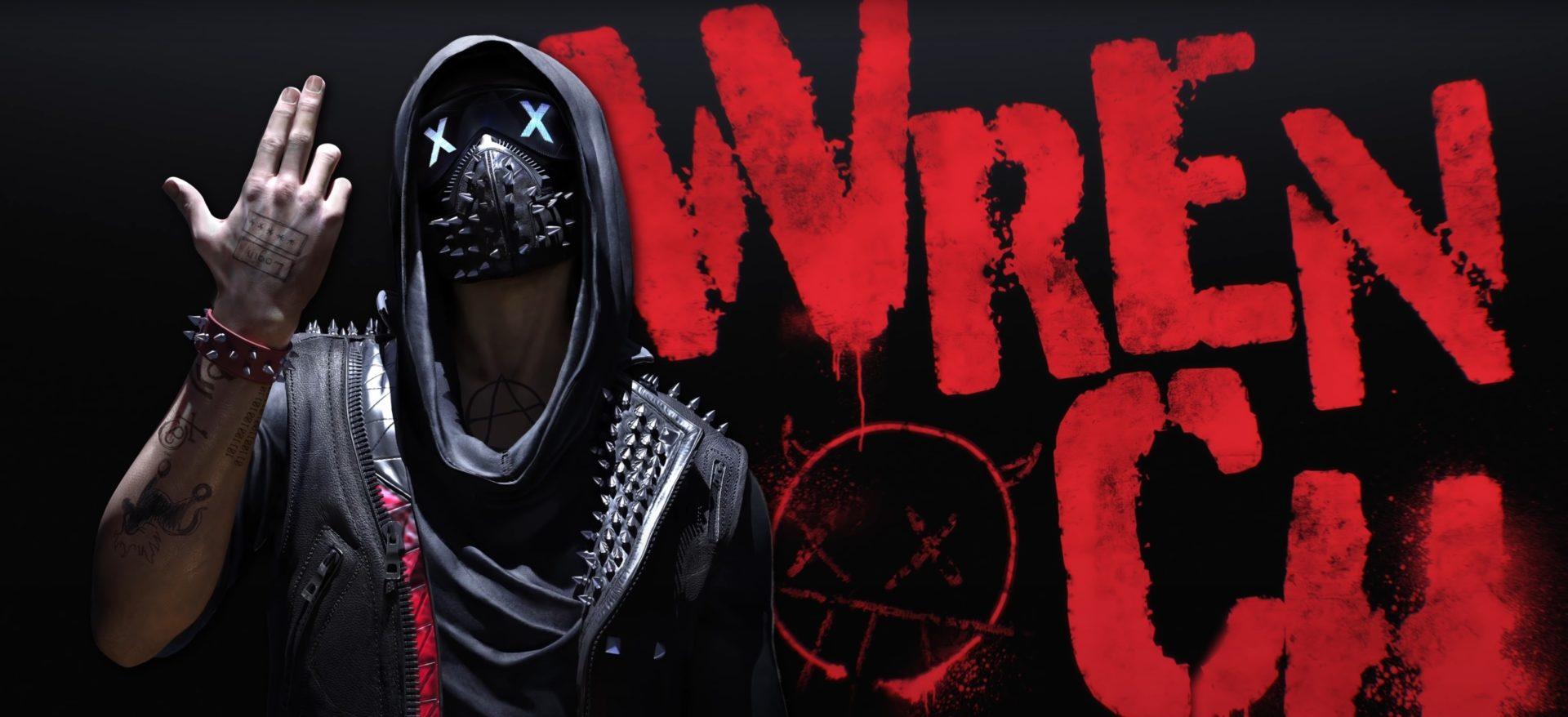 Image of the Watch Dogs character, Wrench, posing alongside his name graffitied on a black background