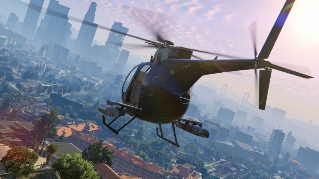 Một chiếc trực thăng bay qua Los Santos.