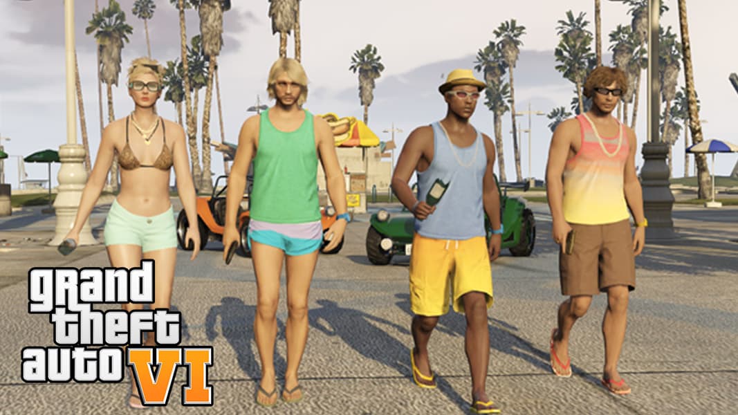 GTA characters walking on the beach